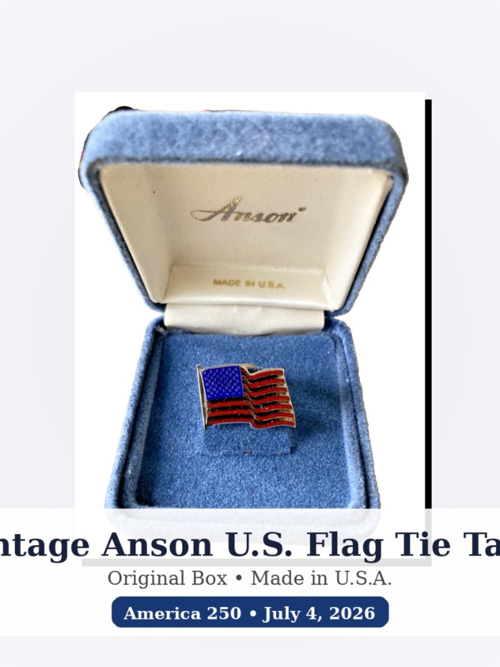 Vintage Anson American Flag Tie Tack / Lapel Pin – Enamel – Made in USA – Boxed
